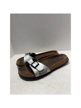 Betula by Birkenstock Silver Metallic Slide Sandals Buckle Cork Footbed 8